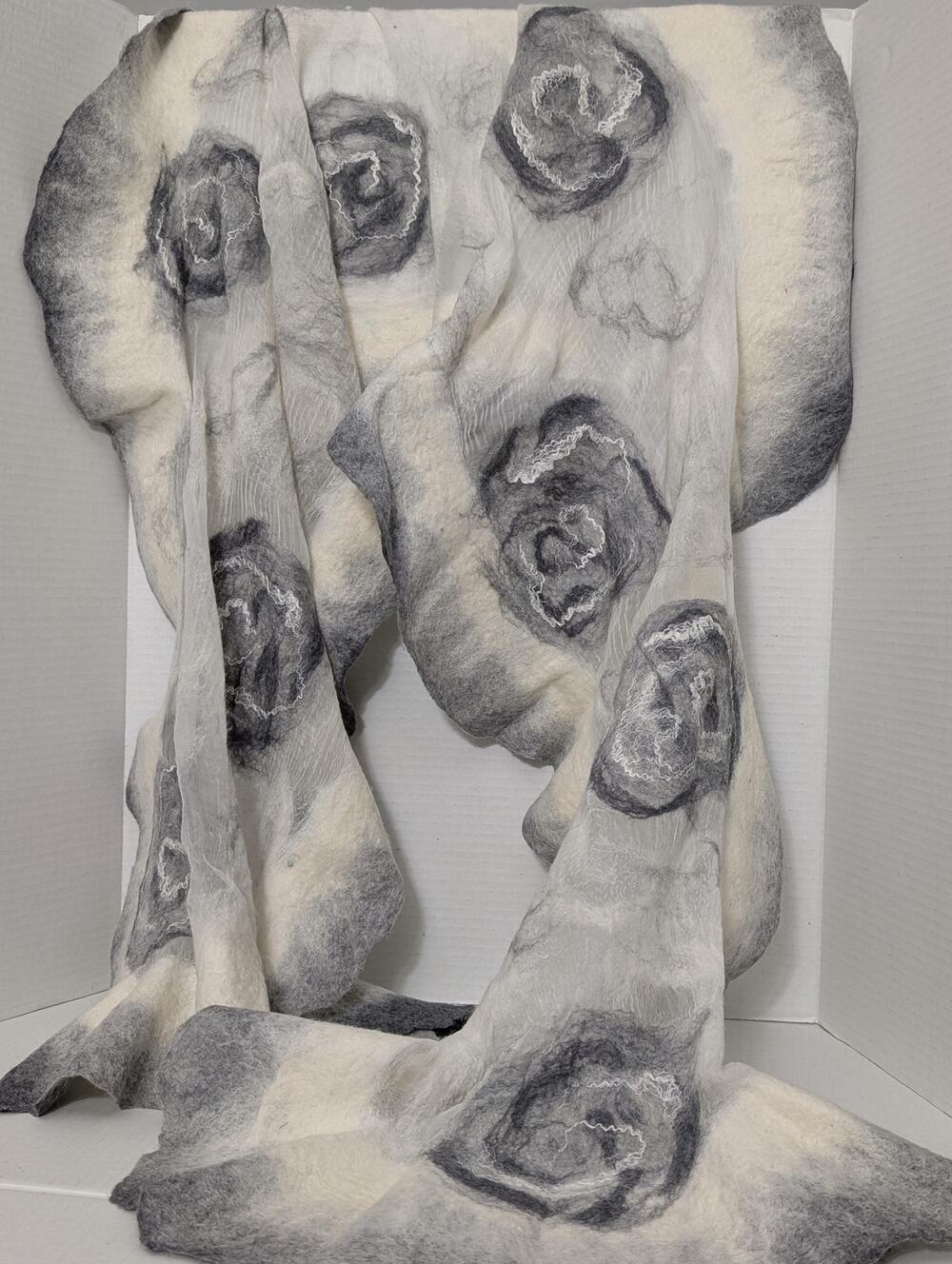 Vintage Fine Australian Wool + Silk Flower Gray Tone Scarf Shawl New SRP 252